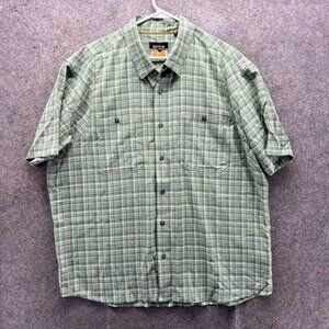 Orvis Shirt Mens XL Green Plaid Short Sleeve Button Front Casual Active Fit